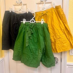 Anthropologie brand ODILLE lot of three skits: Mustard/Gold, Navy Blue & Green